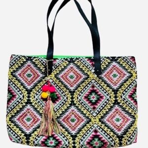 Big Buddha Geometric Beaded Boho Sachel Tote Bag Tassel Leather Straps